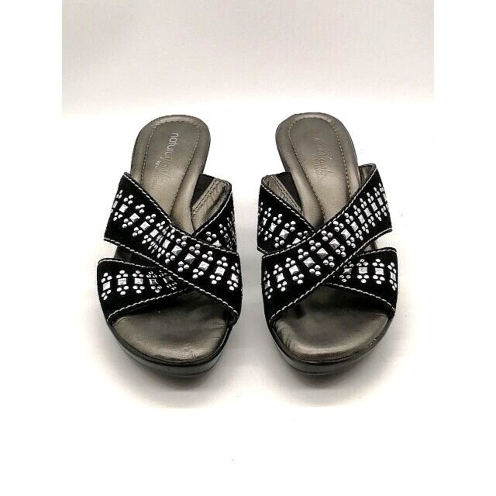 Natural Soul Shoes Womens Sandals Bostina Black Leather Cross Straps Studded 6.5
